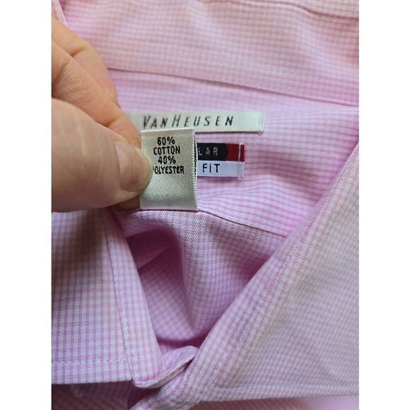 Van Heusen Mens Size 16 1/2 (32/33) Pink/White Check Button Up Dress Shirt - Picture 3 of 5
